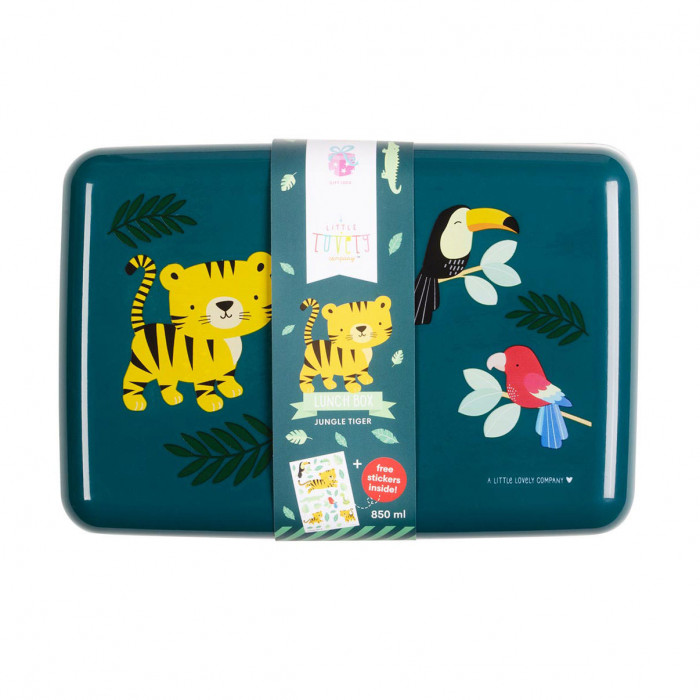 Lunchbox für Kinder - JUNGLE TIGER Kinderlunchbox - günstige Lunchbox mit Stülpdeckel + Tiger Print.
