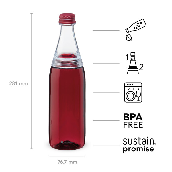 Burgunderrote Wasserflasche FRESCO TWIST & GO - Aladdin Trinkflasche - Begleiter für unterwegs, Büro oder Sport.