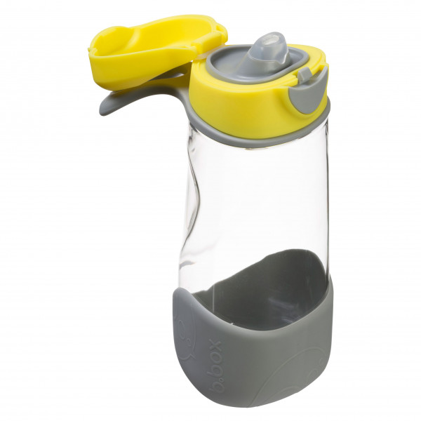 Sport Kinder Trinkflasche 0,45l, 1-Klick-Verschluss, spülmaschinengeeignet. Farbe gelb-grau (lemon sherbet).