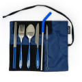 Edelstahl Besteckset URBAN CUTLERY navy blue (dunkelblau) von MIZU: Gabel, Löffel, Messer, Strohhalm, Bürste, Essstäbchen + Stoffetui.