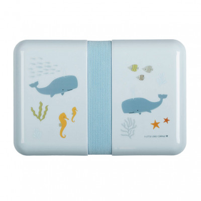 Hellblaue Kinderlunchbox OCEAN. Leichte Brotbox mit farbigen Gummizugband - Lunchbox für Schule und Kindergarten! Lunchbox für Kinder.
